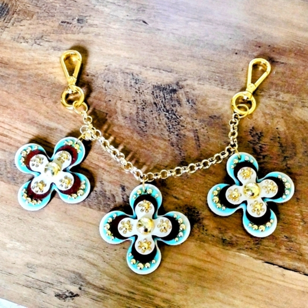 Handbag Purse Charm Blue Brown Gold